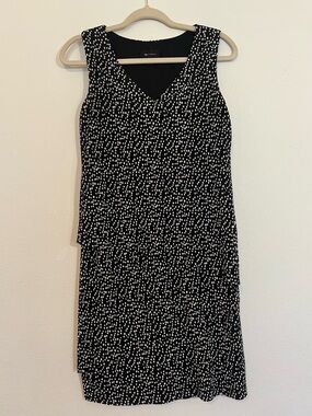 AB Studio Black and White Polka Dot V-Neck Midi Knee-length Dress